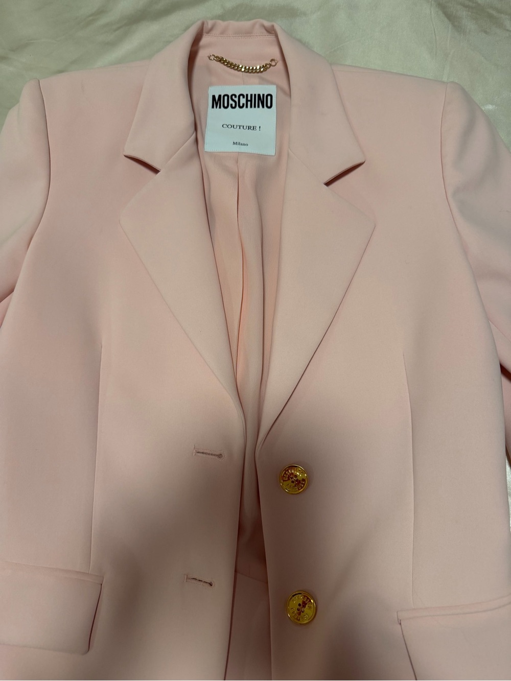 Moschino Pale Pink Tailored Blazer with Gold Buttons